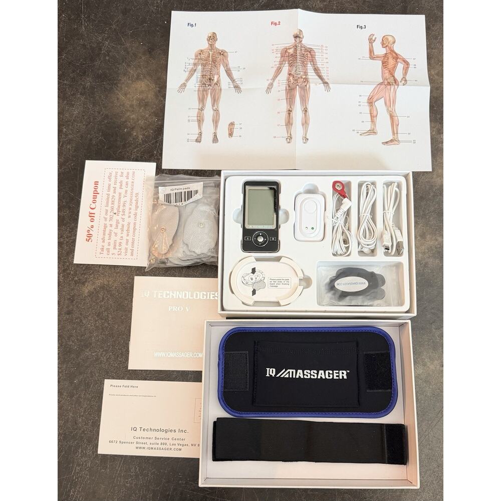 IQ Technologies Pro V Massager Muscle Pain Stress Relief+ Belt + Palm Pads, READ